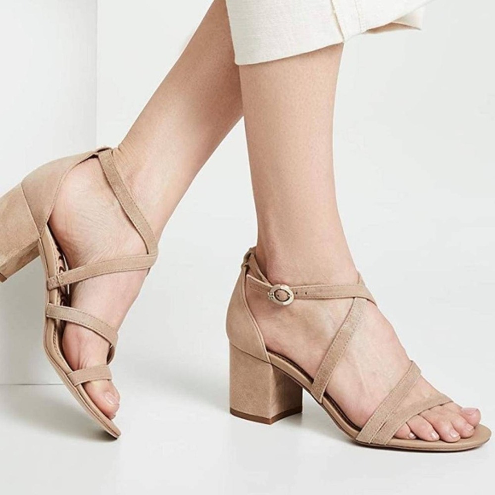 Sam Edelman Womens Stacie Block Heel Sandals Size 10 Oatmeal Suede Leather